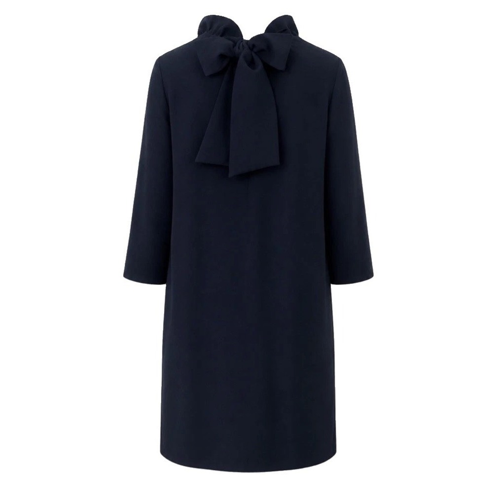 Tuckernuck Daphne Dress Women XXL Navy Blue Ruffle Neck Bow Back NWT - Picture 2 of 10